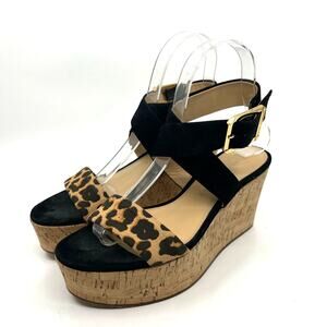 Veronica Beard Hurley Leopard Ankle Strap Wedge Sandals Women's 6 US